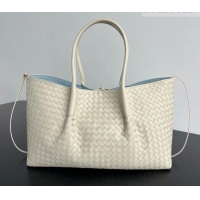Modern Classic Bottega Veneta Medium Pinacoteca Tote Bag in Intrecciato Leather 817166 Sea Salt/Blue 2025