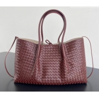 Grade Quality Bottega Veneta Medium Pinacoteca Tote Bag in Intrecciato Leather 817166 Barolo Red/Grey 2025