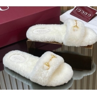 Popular Style Gucci Merino Wool Flat Slides Sandal with Horsebit 852385 White 2026