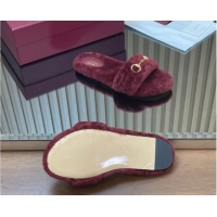 Classic Hot Gucci Merino Wool Flat Slides Sandal with Horsebit 852385 Dark Burgundy 2026
