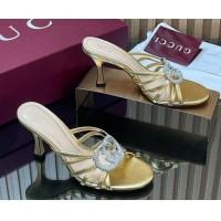 Good Looking Gucci Leather Heel Slides Sandal 8.5cm with Strass Interlocking G 852663 Gold 2026