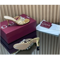 Good Looking Gucci Leather Heel Slides Sandal 8.5cm with Strass Interlocking G 852663 Gold 2026