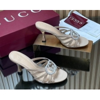 Best Product Gucci Patent Leather Heel Slides Sandal 8.5cm with Strass Interlocking G 852663 Nude 2026