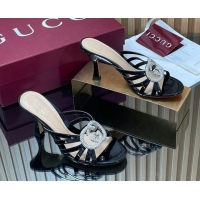 Big Discount Gucci Patent Leather Heel Slides Sandal 8.5cm with Strass Interlocking G 852663 Black 2026