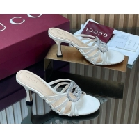 Purchase Gucci Patent Leather Heel Slides Sandal 8.5cm with Strass Interlocking G 852663 White 2026