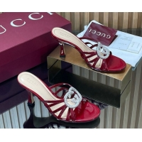 Best Price Gucci Patent Leather Heel Slides Sandal 8.5cm with Strass Interlocking G 852663 Red 2026
