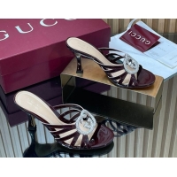 Good Quality Gucci Patent Leather Heel Slides Sandal 8.5cm with Strass Interlocking G 852663 Dark Burgundy 2026
