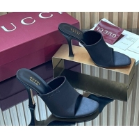 Best Grade Gucci Satin Heel Slides Sandal 10cm Black 856997 2026
