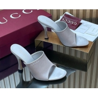 Shop Duplicate Gucci Satin Heel Slides Sandal 10cm 856997 Grey 2026