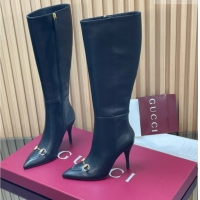 Durable Gucci Leather Heel High Boots 10cm with Horsebit 835738 Black 2026