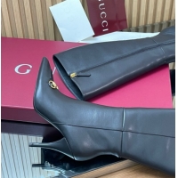Durable Gucci Leather Heel High Boots 10cm with Horsebit 835738 Black 2026