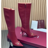 Good Product Gucci Leather Heel High Boots 10cm with Horsebit 835738 Red 2026