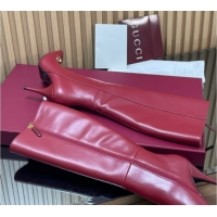 Good Product Gucci Leather Heel High Boots 10cm with Horsebit 835738 Red 2026