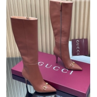 Unique Style Gucci Leather Heel High Boots 10cm with Horsebit 835738 Brown 2026