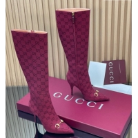 Top Design Gucci GG Canvas Heel High Boots 10cm with Horsebit 835738 Red 2026