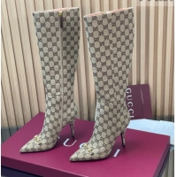 Low Cost Gucci GG Canvas Heel High Boots 10cm with Horsebit 835738 Beige 2026