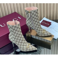 Cheap Price Gucci GG Canvas Heel Ankle Boots 10cm with Horsebit 835741 Beige 2026