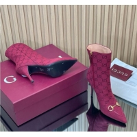 Shop Duplicate Gucci GG Canvas Heel Ankle Boots 10cm with Horsebit 835741 Red 2026