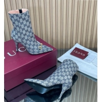 Top Design Gucci GG Canvas Heel Ankle Boots 10cm with Horsebit 835741 Grey 2026