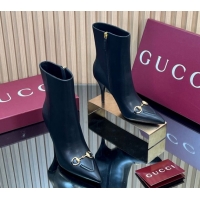Popular Style Gucci Leather Heel Ankle Boots 10cm with Horsebit 835741 Black 2026