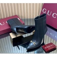 Popular Style Gucci Leather Heel Ankle Boots 10cm with Horsebit 835741 Black 2026