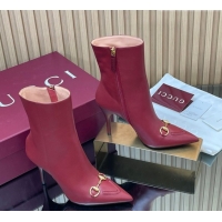 Sophisticated Gucci Leather Heel Ankle Boots 10cm with Horsebit 835741 Red 2026
