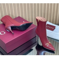 Sophisticated Gucci Leather Heel Ankle Boots 10cm with Horsebit 835741 Red 2026