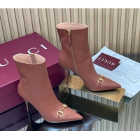 Stylish Gucci Leather Heel Ankle Boots 10cm with Horsebit 835741 Brown 2026
