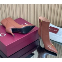 Stylish Gucci Leather Heel Ankle Boots 10cm with Horsebit 835741 Brown 2026