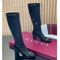 Cheap Price Gucci Leather Heel High Boots 6.5cm with Half Horsebit 851420 Black 2026