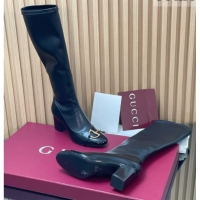 Cheap Price Gucci Leather Heel High Boots 6.5cm with Half Horsebit 851420 Black 2026