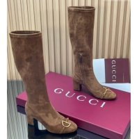 Grade Gucci Leather Heel High Boots 6.5cm with Half Horsebit 851420 Brown2 2026