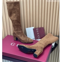 Grade Gucci Leather Heel High Boots 6.5cm with Half Horsebit 851420 Brown2 2026