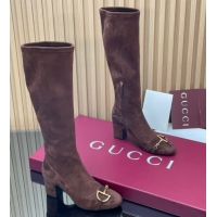 Good Product Gucci Leather Heel High Boots 6.5cm with Half Horsebit 851420 Dark Brown 2026