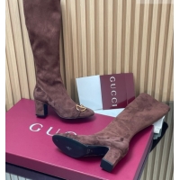Good Product Gucci Leather Heel High Boots 6.5cm with Half Horsebit 851420 Dark Brown 2026