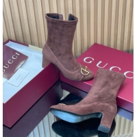 Charming Gucci Suede Heel Ankle Boots 6.5cm with Half Horsebit 849549 Chocolate Brown 2026