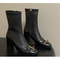 Discount Gucci Leather Heel Ankle Boots 6.5cm with Half Horsebit 849549 Black 2026