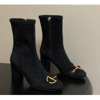 Stylish Gucci Suede Heel Ankle Boots 6.5cm with Half Horsebit 849549 Black 2026