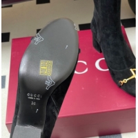 Stylish Gucci Suede Heel Ankle Boots 6.5cm with Half Horsebit 849549 Black 2026