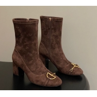Low Cost Gucci Suede Heel Ankle Boots 6.5cm with Half Horsebit 849549 Dark Brown 2026