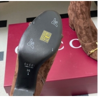Low Cost Gucci Suede Heel Ankle Boots 6.5cm with Half Horsebit 849549 Dark Brown 2026