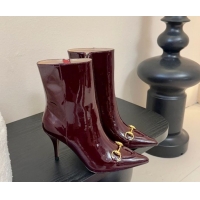 Top Grade Gucci Patent Leather Heel Ankle Boots 9.5cm with Horsebit 835741 Dark Burgundy 2026