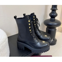 Pretty Style Gucci Calf Leather Lace-up Ankle Boots 6cm with GG Charm 836050 Black 2026