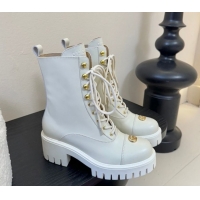 Good Looking Gucci Calf Leather Lace-up Ankle Boots 6cm with GG Charm 836050 White 2026