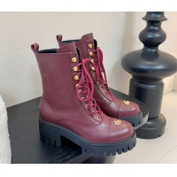 Durable Gucci Calf Leather Lace-up Ankle Boots 6cm with GG Charm 836050 Red 2026