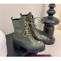 Luxurious Gucci Calf Leather Lace-up Ankle Boots 6cm with GG Charm 836050 Green 2026