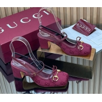 Pretty Style Gucci Horsebit Slingback Pumps 6.5cm in GG Canvas 850327 Red 2026