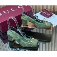 Unique Style Gucci Horsebit Slingback Pumps 6.5cm in GG Canvas 850327 Green 2026