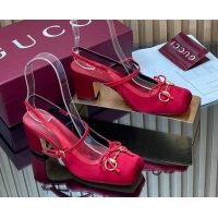 Best Price Gucci Horsebit Slingback Pumps 6.5cm in Satin 850327 Red 2026