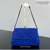 New Design Bottega Veneta Giorno Shoulder Bag in Intrecciato Suede 857657 Royal Blue 2026